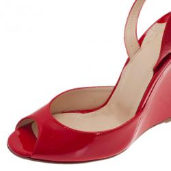 Pre Owned Christian Louboutin Red Patent Very Very Ankle Strap Wedges Size 38