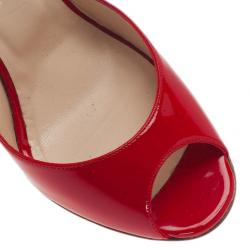 Pre Owned Christian Louboutin Red Patent Very Very Ankle Strap Wedges Size 38