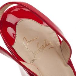 Pre Owned Christian Louboutin Red Patent Very Very Ankle Strap Wedges Size 38