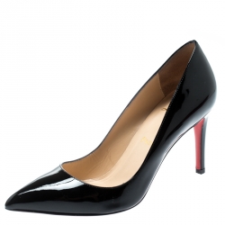 مملوكة مسبقًا حذاء كعب عالي كريستيان لوبوتان بيغال جلد أصفر لامع مقدمة مدببة مقاس 38.5