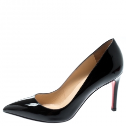 مملوكة مسبقًا حذاء كعب عالي كريستيان لوبوتان بيغال جلد أصفر لامع مقدمة مدببة مقاس 38.5