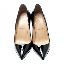 مملوكة مسبقًا حذاء كعب عالي كريستيان لوبوتان بيغال جلد أصفر لامع مقدمة مدببة مقاس 38.5