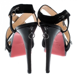 Pre Owned Christian Louboutin Black Suede Rodita Zip Cross Strap Platforms Sandals Size 39.5