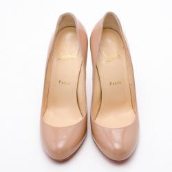 Pre Owned Christian Louboutin Nude Patent Fifi Pumps Size 38.5