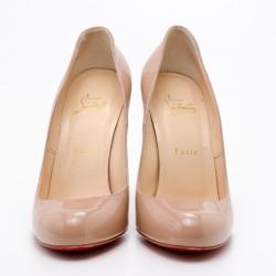 Pre Owned Christian Louboutin Nude Patent Fifi Pumps Size 38.5
