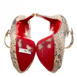 Pre Owned Christian Louboutin Two Tone Python Leather Lowa Zeppa Peep Toe Mary Jane Pumps Size 40.5