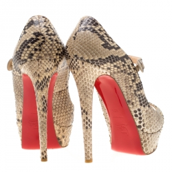 Pre Owned Christian Louboutin Two Tone Python Leather Lowa Zeppa Peep Toe Mary Jane Pumps Size 40.5