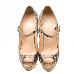 Pre Owned Christian Louboutin Two Tone Python Leather Lowa Zeppa Peep Toe Mary Jane Pumps Size 40.5