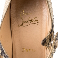 Pre Owned Christian Louboutin Two Tone Python Leather Lowa Zeppa Peep Toe Mary Jane Pumps Size 40.5