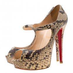 Pre Owned Christian Louboutin Two Tone Python Leather Lowa Zeppa Peep Toe Mary Jane Pumps Size 40.5