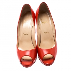 Pre Owned Christian Louboutin Orange Leather Flo Peep Toe Pumps Size 40.5