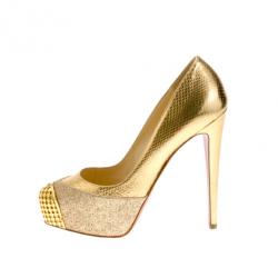 Pre Owned Christian Louboutin Maggie Glitter & Snake Platform Pumps Size 37