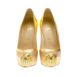 Pre Owned Christian Louboutin Maggie Glitter & Snake Platform Pumps Size 37