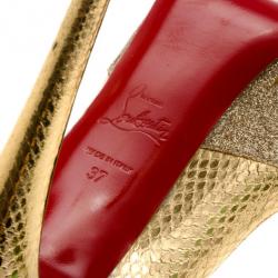 Pre Owned Christian Louboutin Maggie Glitter & Snake Platform Pumps Size 37