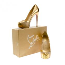 Pre Owned Christian Louboutin Maggie Glitter & Snake Platform Pumps Size 37