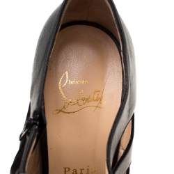 Pre Owned Christian Louboutin Black Leather Maralla Studded Cut Out Platform Ankle Booties Size 39