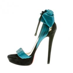 مملوكة مسبقًا Christian Louboutin Turquoise Vampanodo Satin Bow Sandals Size 37
