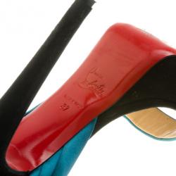 مملوكة مسبقًا Christian Louboutin Turquoise Vampanodo Satin Bow Sandals Size 37