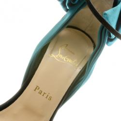 مملوكة مسبقًا Christian Louboutin Turquoise Vampanodo Satin Bow Sandals Size 37