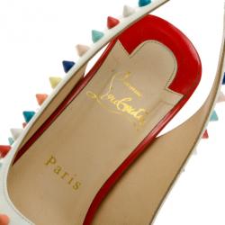 Pre Owned Christian Louboutin White Leather Lady Peep Multicolor Spikes Slingback Sandals Size 37.5