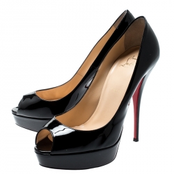 Pre Owned Christian Louboutin Black Patent Leather Lady Peep Toe Platform Pumps Size 39