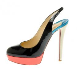 Pre Owned Christian Louboutin Tricolore Bianca Platform Slingback Sandals Size 39.5