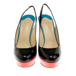 Pre Owned Christian Louboutin Tricolore Bianca Platform Slingback Sandals Size 39.5
