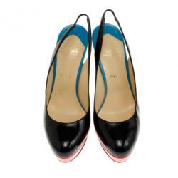 Pre Owned Christian Louboutin Tricolore Bianca Platform Slingback Sandals Size 39.5
