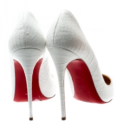 Pre Owned Christian Louboutin White Crocodile Leather So Kate Pointed Toe Pumps Size 38.5