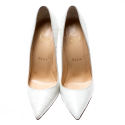Pre Owned Christian Louboutin White Crocodile Leather So Kate Pointed Toe Pumps Size 38.5