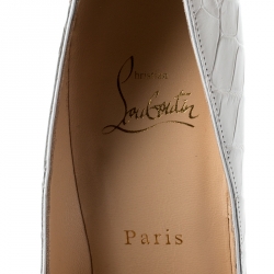 Pre Owned Christian Louboutin White Crocodile Leather So Kate Pointed Toe Pumps Size 38.5