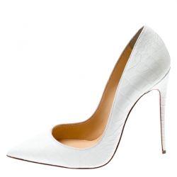 Pre Owned Christian Louboutin White Crocodile Leather So Kate Pointed Toe Pumps Size 38.5