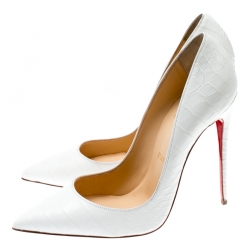 Pre Owned Christian Louboutin White Crocodile Leather So Kate Pointed Toe Pumps Size 38.5