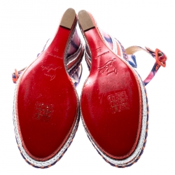 مملوكة مسبقًا Christian Louboutin Multicolor Tie-Dye Fabric Duplice Woven Trim Wedge Ankle Strap Sandals Size 39