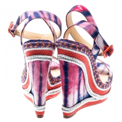 مملوكة مسبقًا Christian Louboutin Multicolor Tie-Dye Fabric Duplice Woven Trim Wedge Ankle Strap Sandals Size 39