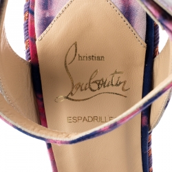 مملوكة مسبقًا Christian Louboutin Multicolor Tie-Dye Fabric Duplice Woven Trim Wedge Ankle Strap Sandals Size 39