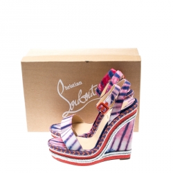 مملوكة مسبقًا Christian Louboutin Multicolor Tie-Dye Fabric Duplice Woven Trim Wedge Ankle Strap Sandals Size 39