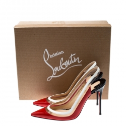 Pre Owned Christian Louboutin Tricolor PVC And Leather Paulina Pointed Toe Slingback Sandals Size 38