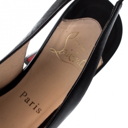 Pre Owned Christian Louboutin Black Leather Platform Slingback Sandals Size 38