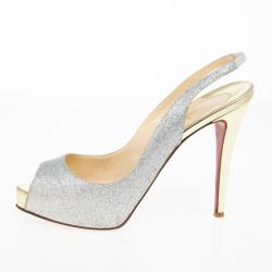 Pre Owned Christian Louboutin N°Prive Glitter Slingback Sandals Size 38.5