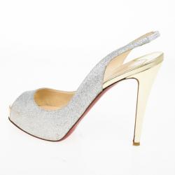 Pre Owned Christian Louboutin N°Prive Glitter Slingback Sandals Size 38.5
