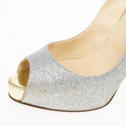 Pre Owned Christian Louboutin N°Prive Glitter Slingback Sandals Size 38.5