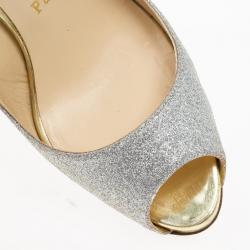 Pre Owned Christian Louboutin N°Prive Glitter Slingback Sandals Size 38.5