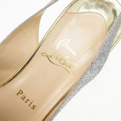 Pre Owned Christian Louboutin N°Prive Glitter Slingback Sandals Size 38.5