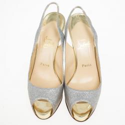 Pre Owned Christian Louboutin N°Prive Glitter Slingback Sandals Size 38.5