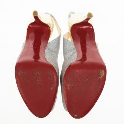 Pre Owned Christian Louboutin N°Prive Glitter Slingback Sandals Size 38.5