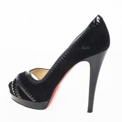 مملوكة مسبقًا Christian Louboutin Black Suede Very Jaws Peep Toe Platform Pumps Size 38