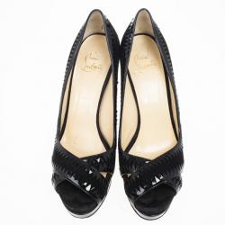 مملوكة مسبقًا Christian Louboutin Black Suede Very Jaws Peep Toe Platform Pumps Size 38