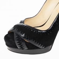 مملوكة مسبقًا Christian Louboutin Black Suede Very Jaws Peep Toe Platform Pumps Size 38