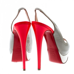 Pre Owned Christian Louboutin Tricolor Patent Leather Lady Peep Toe Platform Slingback Sandals Size 38